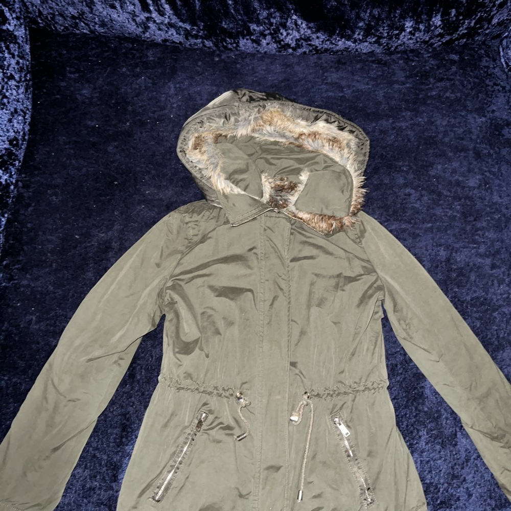 Forever 21 Olive Utility Jacket with Faux Fur Hood